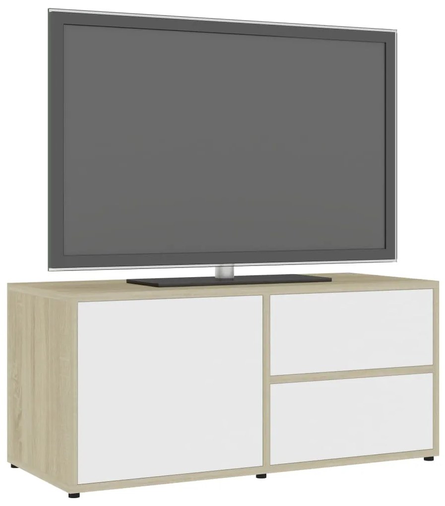 Mobile tv bianco e rovere sonoma 80x34x36 cm legno multistrato