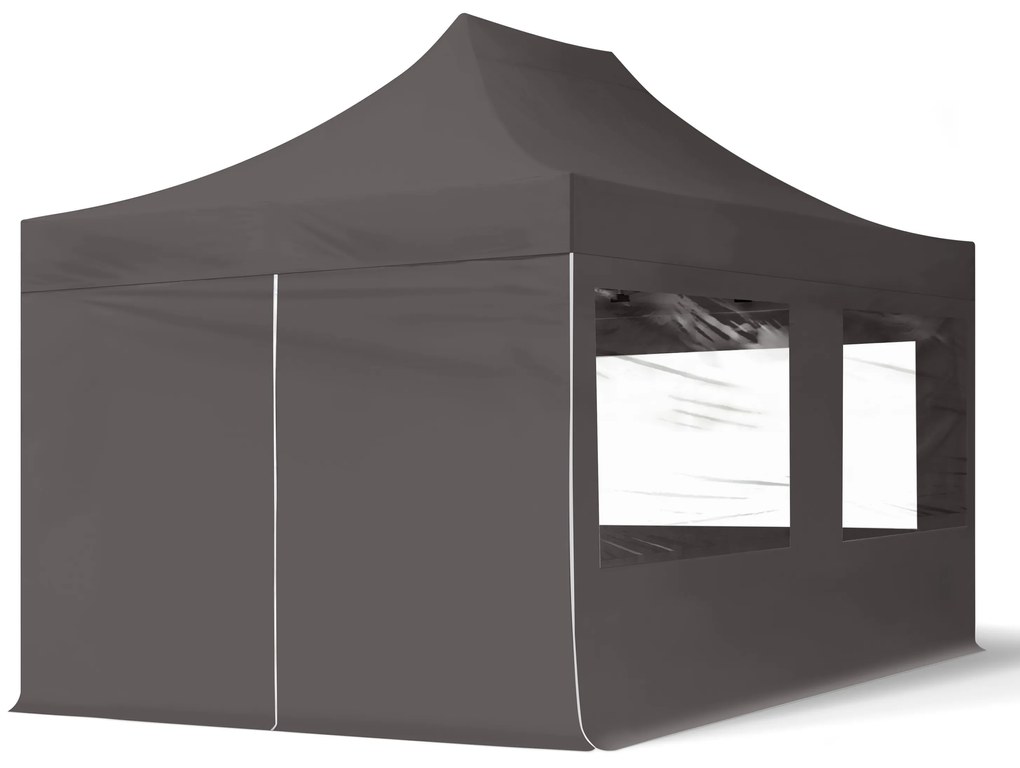 TOOLPORT 3x4,5m gazebo pieghevole con laterali (finestre panoramiche), ECONOMY acciaio, grigio scuro - (59045)