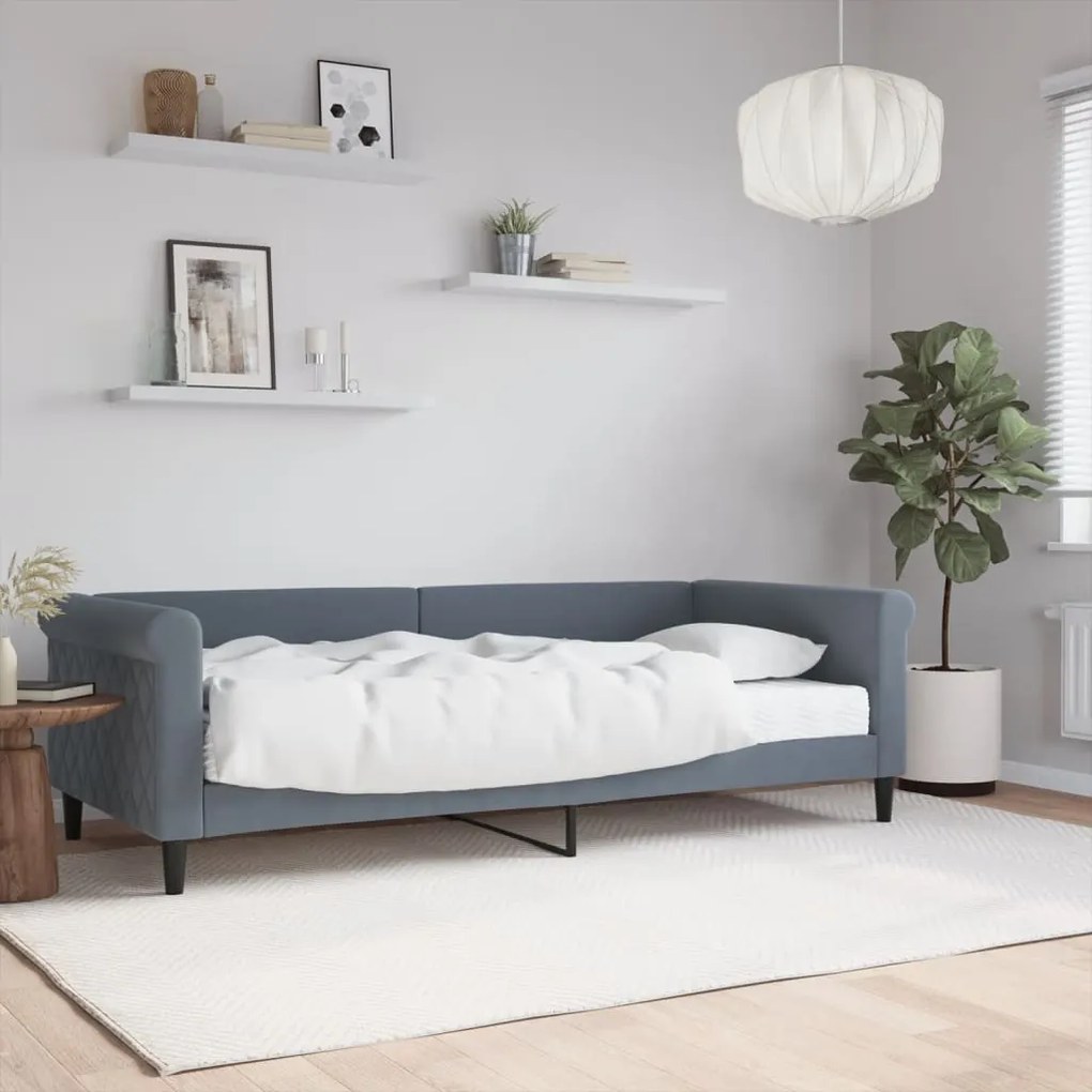 Divano Letto Con Materasso Grigio Scuro 90x200 Cm İn Velluto /