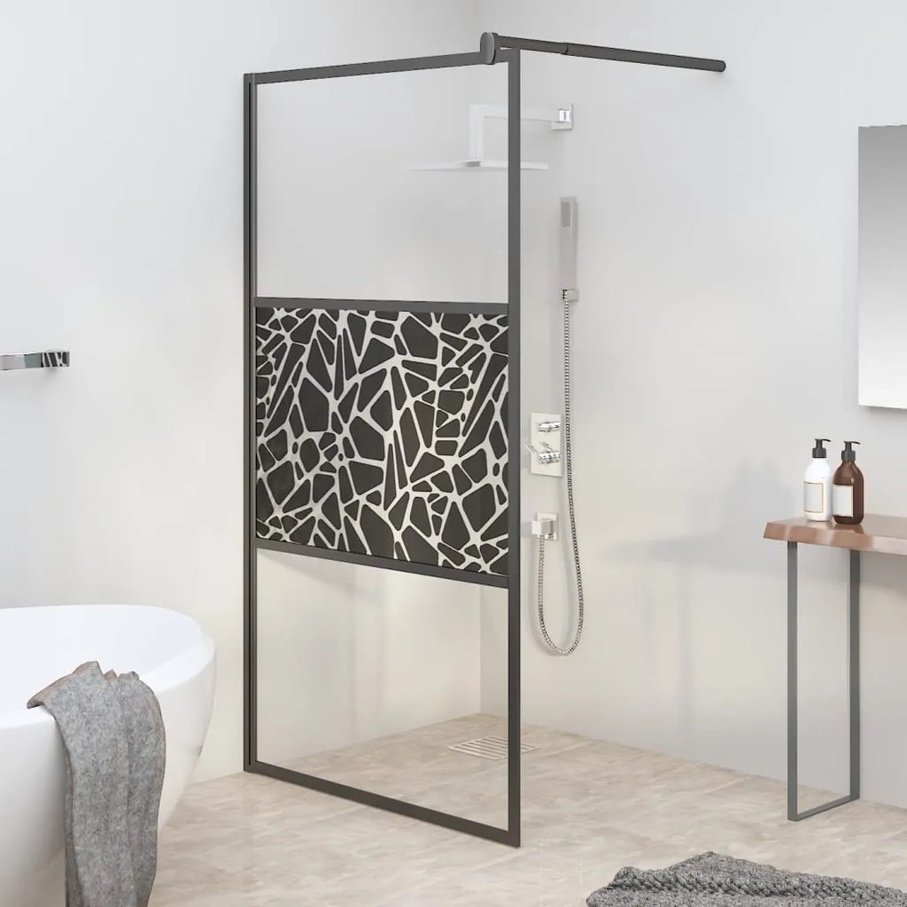 Parete Doccia Walk İn 100x195 Cm Vetro Esg Design Pietre Nero /