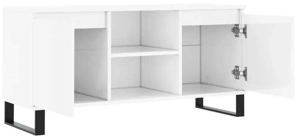 Mobile Porta TV Bianco Lucido 104x35x50 cm in Legno Multistrato