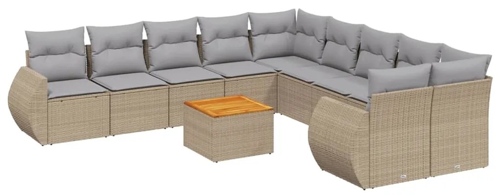 Set divani da giardino 11 pz con cuscini beige in polyrattan