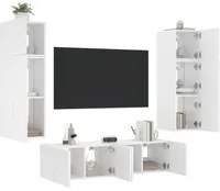 Mobili TV a Muro con LED 6pz Bianchi in Legno Multistrato 3216832