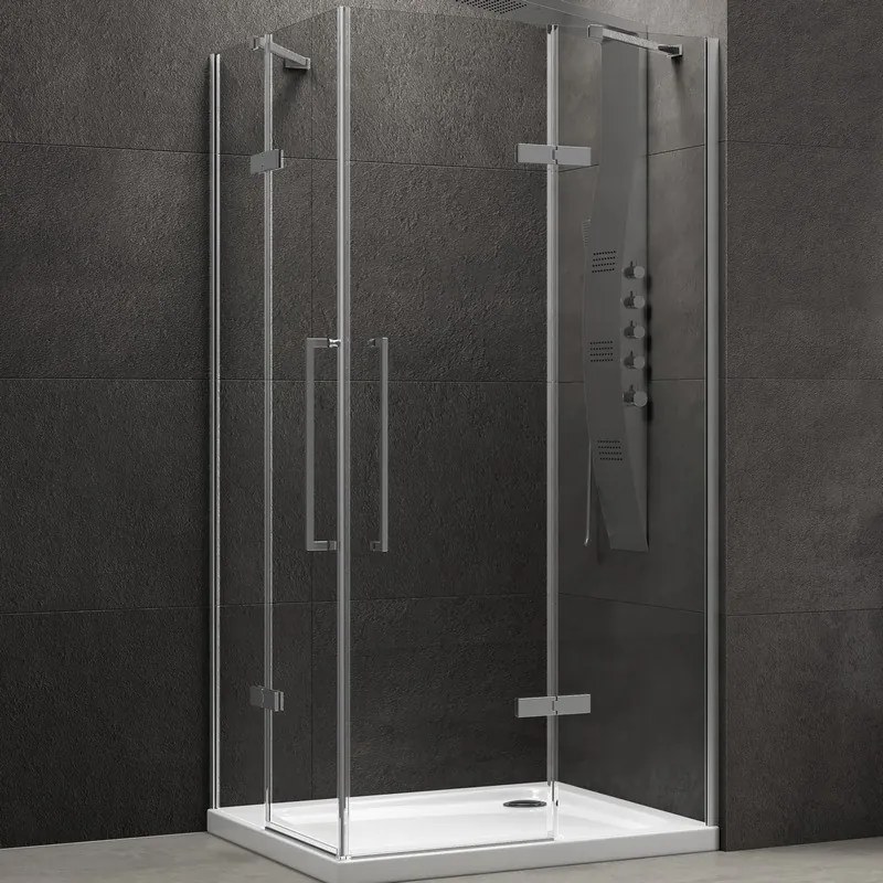 Kamalu - Box doccia angolare 80x120 doppio battente finitura acciaio spazzolato | KT1000AS
