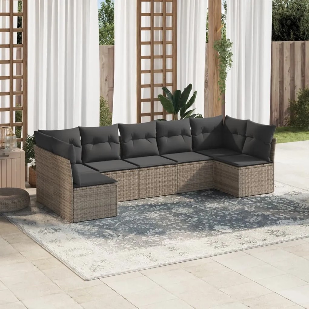 Set divani da giardino 7 pz con cuscini grigio in polyrattan