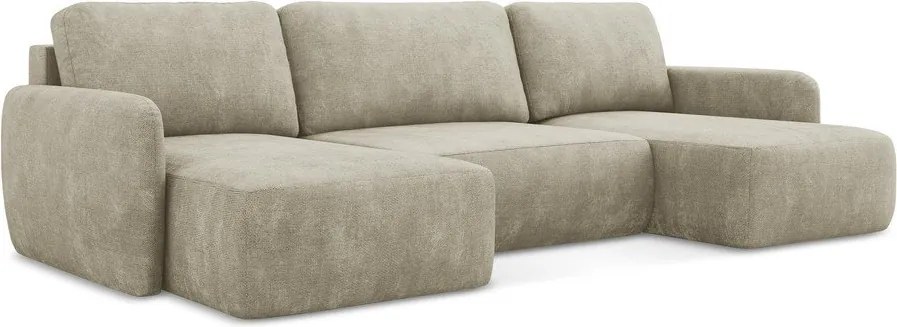 Divano angolare beige allungabile/con contenitore (a U) con rivestimento in ciniglia Lilo – Makamii