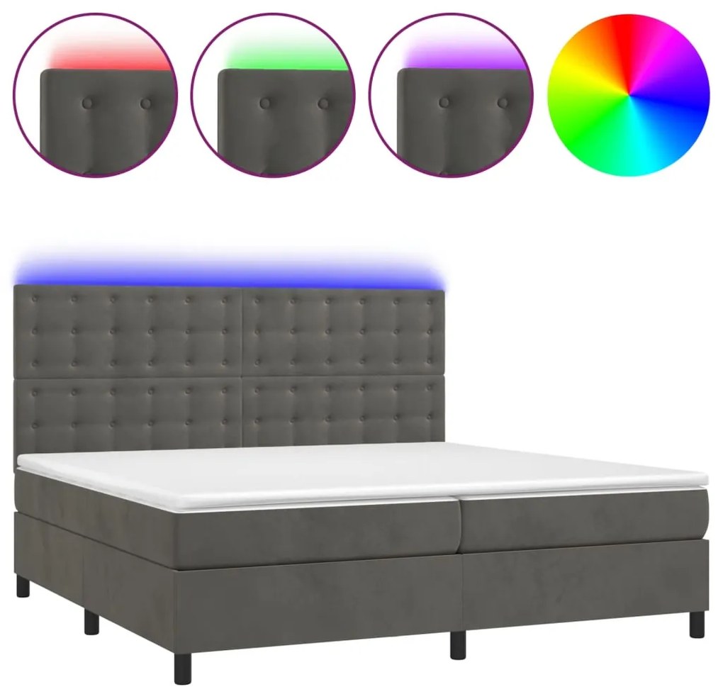 Letto a molle con materasso e led grigio scuro 200x200 cm