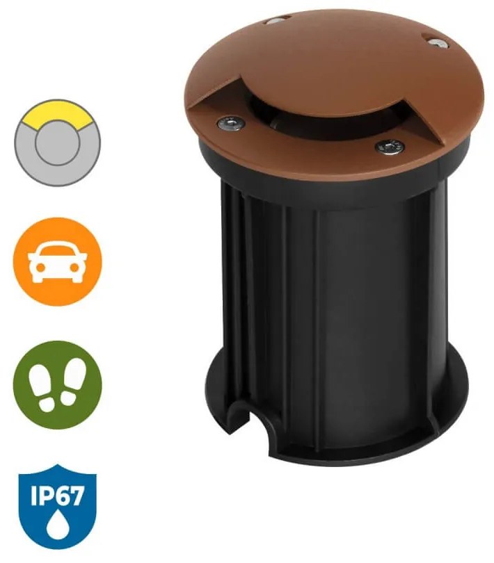 Faretto Carrabile Monodirezione MR16 IP67, Acciaio INOX, 12/24V, Corten Colore Corten