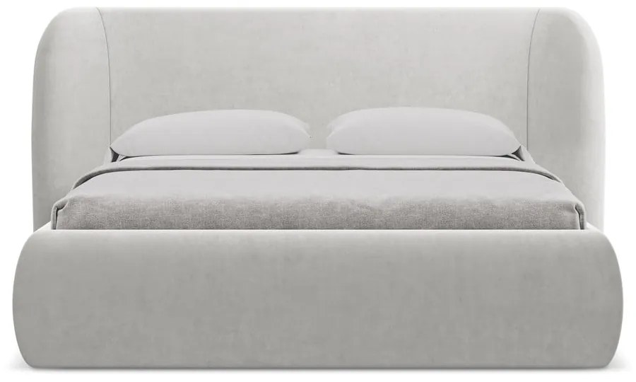 Letto matrimoniale imbottito grigio chiaro con vano contenitore con griglia 160x200 cm Hauke - Makamii