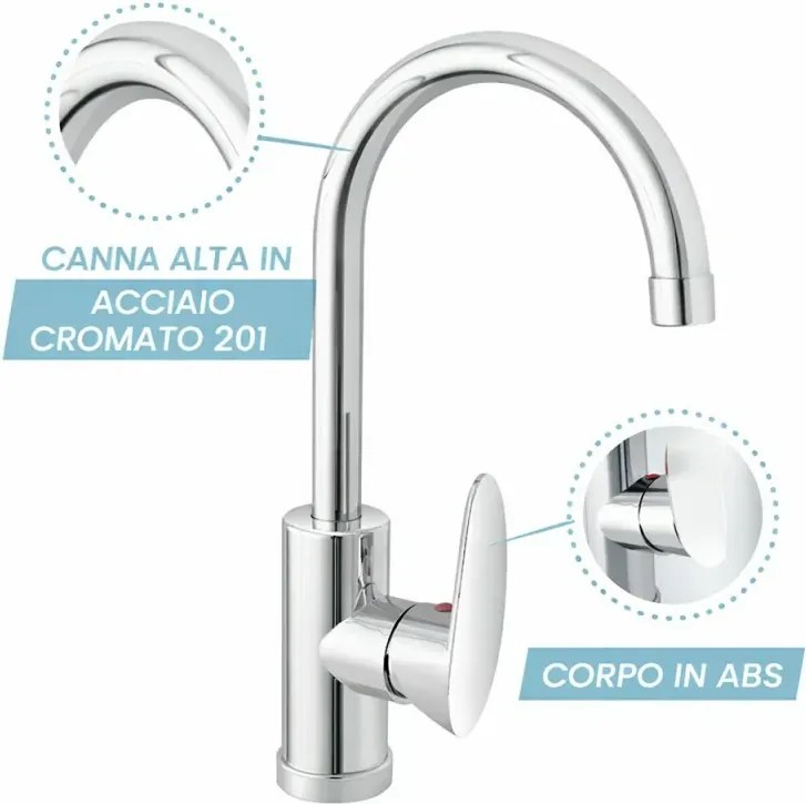 Miscelatore cucina tondo in acciaio inox con corpo orientabile