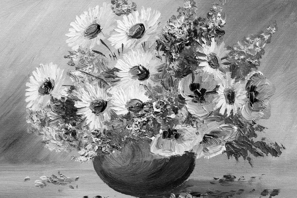 Stampa su tela – Dipinto a olio di fiori estivi in bianco e nero