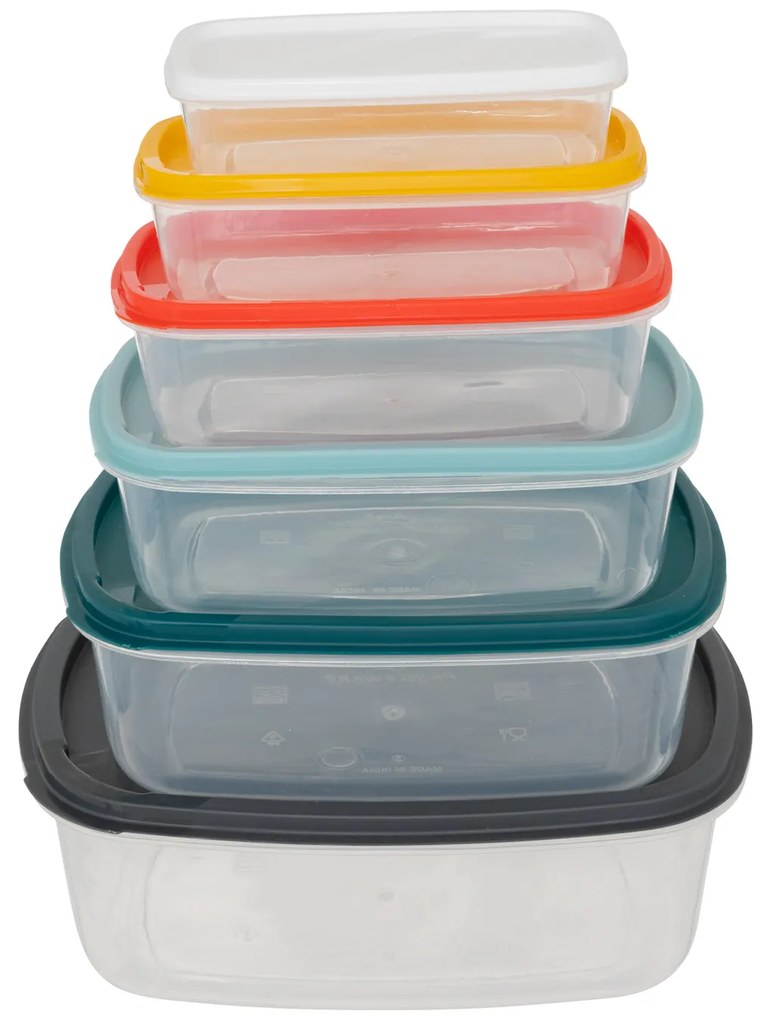 Set 6 contenitori rettangolari con coperchi colorati