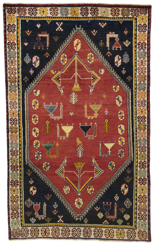 Shiraz Tappeto 220 x 130 Rosso (Iran) Annodato A Mano