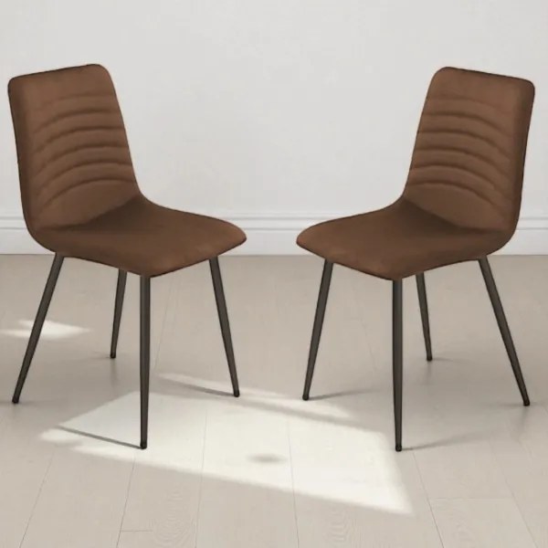 Sedia imbottita in tessuto cannettato Marrone CANNETO 2 sedie