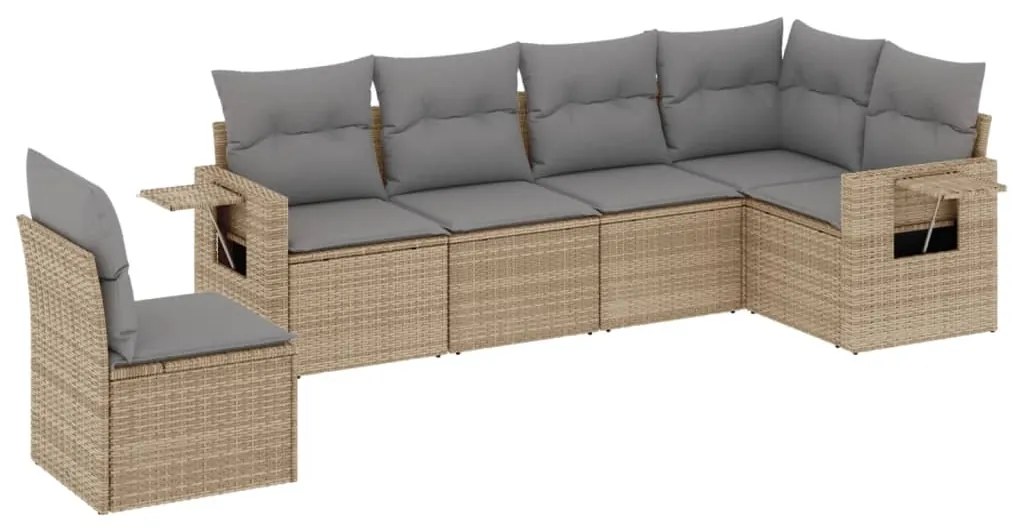 Set divano da giardino 6 pz con cuscini beige in polyrattan