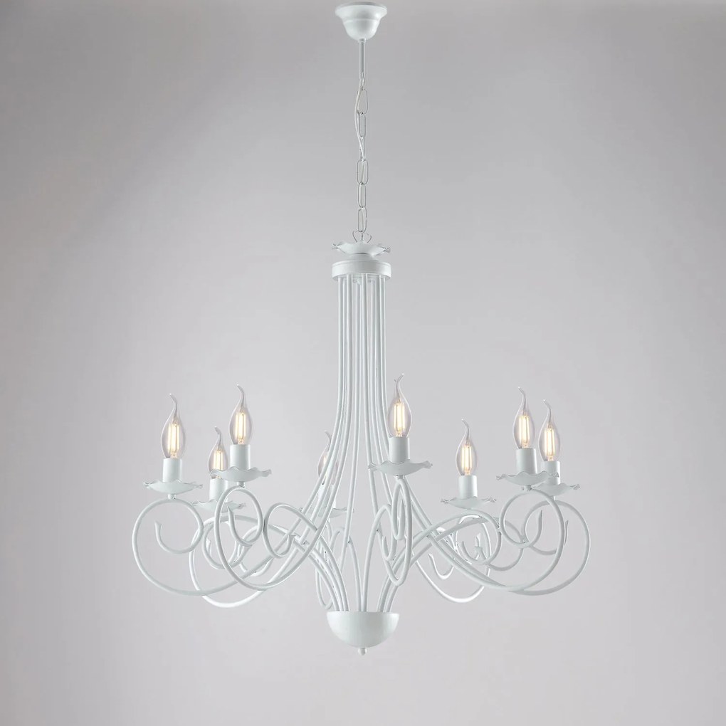 Lampadario Provenzale Candelabro Alma 8 Luci Ferro Battuto Bianco Shabby