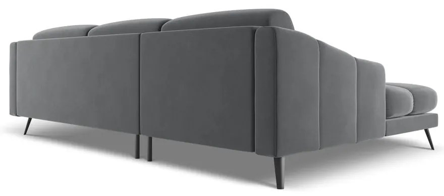Divano angolare grigio (con penisola a sinistra) con rivestimento in velluto Nalu – Makamii