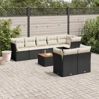 Set Divani da Giardino 9 pz con Cuscini Nero in Polyrattan 3256063