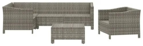 Set Divani da Giardino 6 pz con Cuscini in Polyrattan Grigio