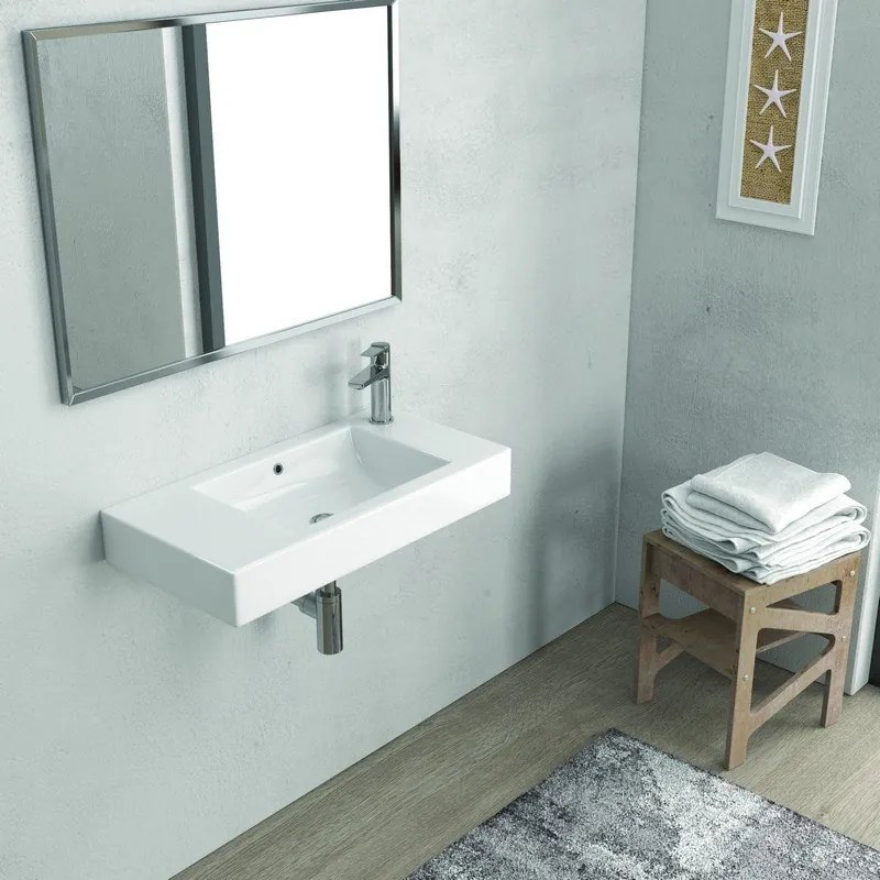 Lavabo sospeso 70 cm con foro miscelatore a destra Litos-MN70 - KAMALU