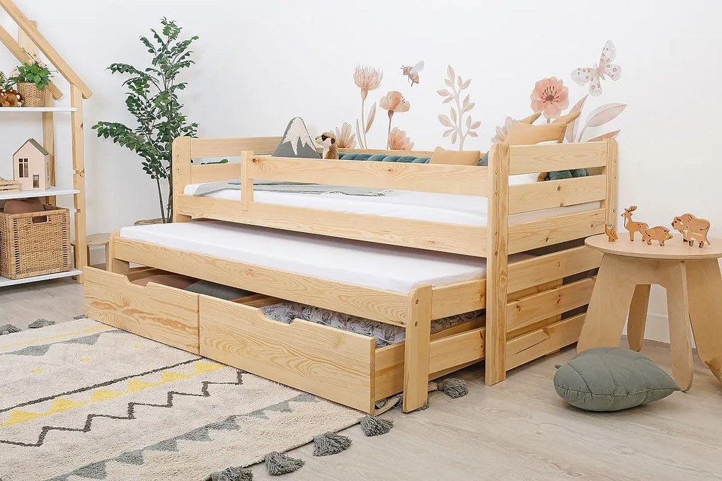 Letto per bambini con letto estraibile e barriera di sicurezza Praktik - naturale - pino 180x80 cm