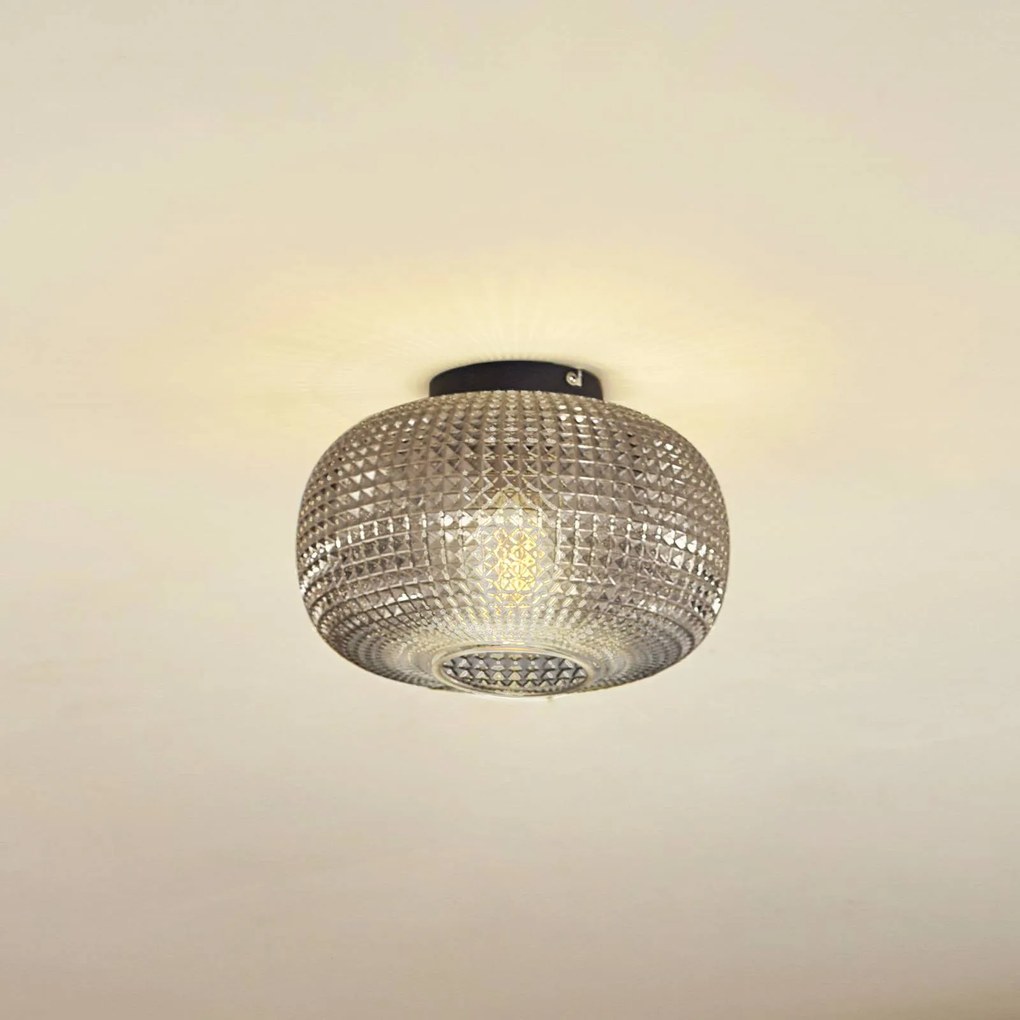 Lindby Plafoniera Hildur, Ø 25 cm, grigio fumo, vetro