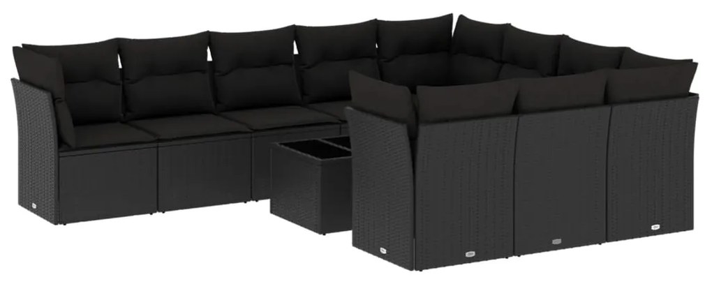 Set Divani da Giardino 11 pz con Cuscini in Polyrattan Nero