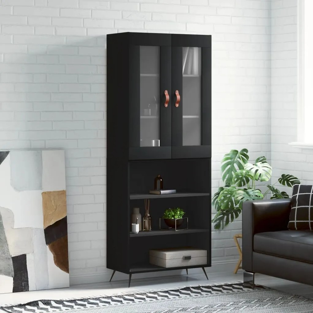 Credenza Nera 69,5x34x180 Cm İn Legno Multistrato /