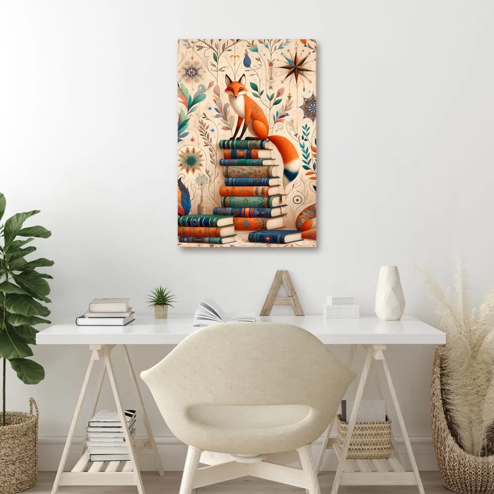 Quadro su tela – Volpi e biblioteca magica