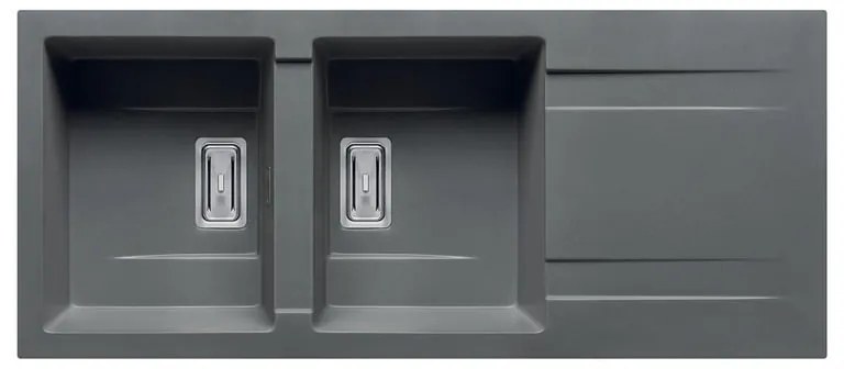Lavello integrato 2 vasche in granito grigio PYRAMIS Kartesio L 50 x L 116 cm
