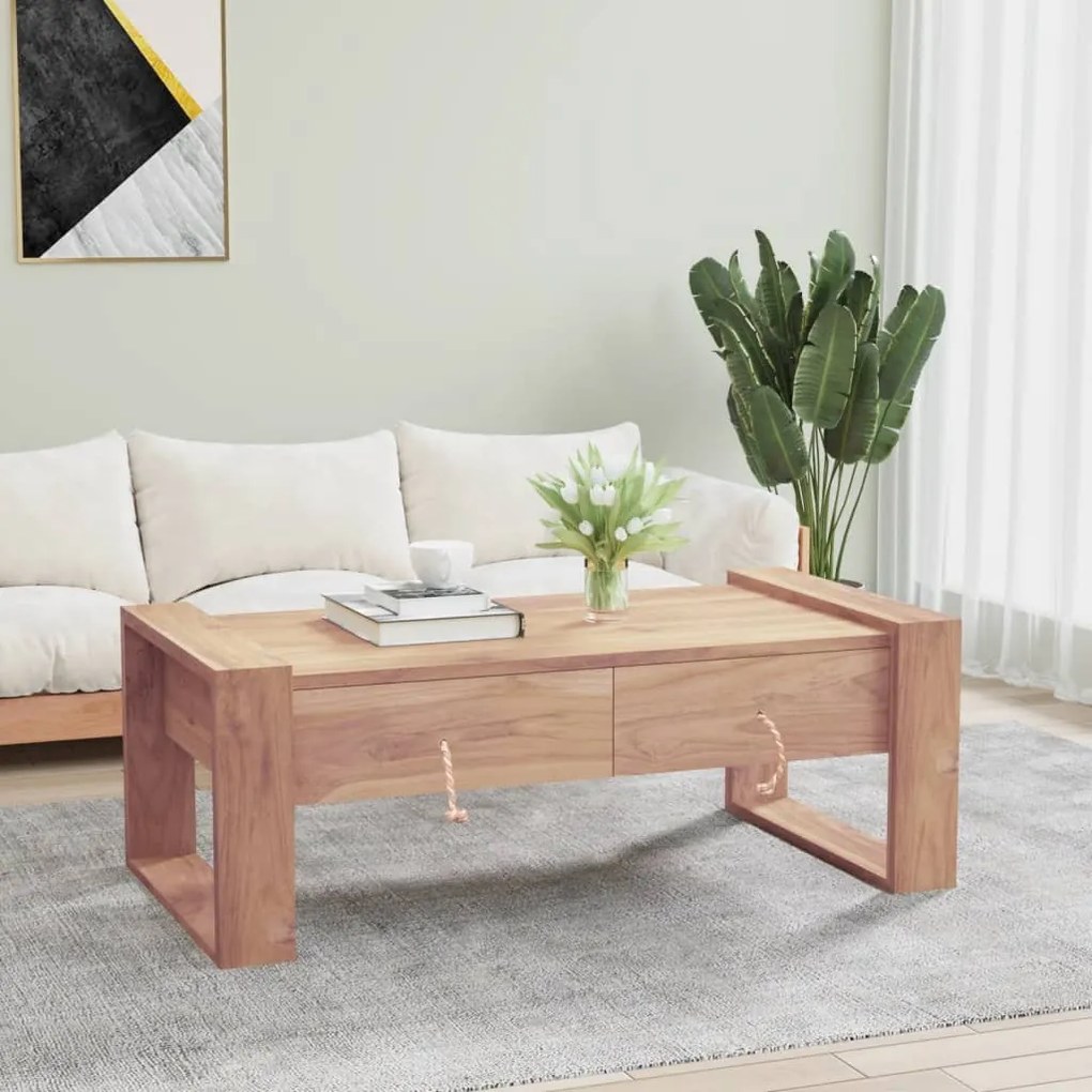 Tavolino Da Salotto 110x60x40 Cm İn Legno Massello Di Teak /