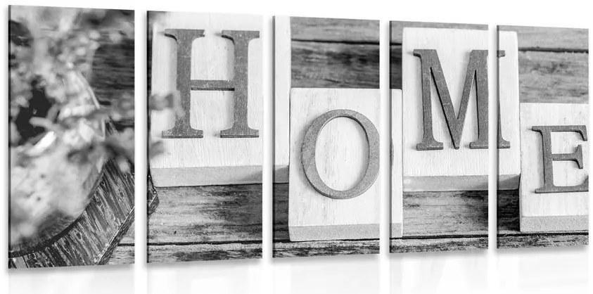 Quadri 5 pezzi – Lettere Home in bianco e nero