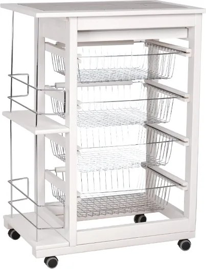 Carrello da cucina portafrutta con portabottiglie LANDHELL Bianco