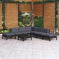 Set Divani da Giardino 8 pz con Cuscini Neri in Legno di Pino cod mxl 43407