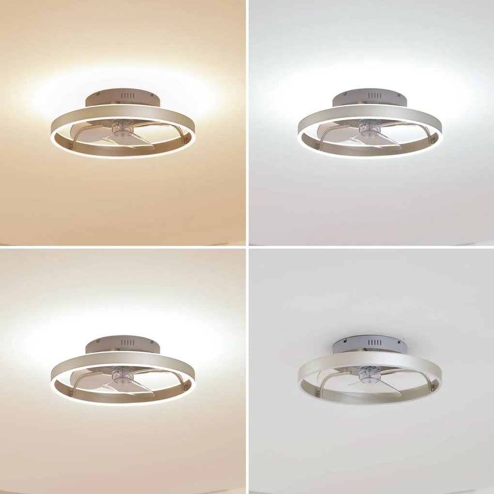 Lindby Ventilatore da soffitto LED Momitu, argento, silenzioso, Ø 50 cm