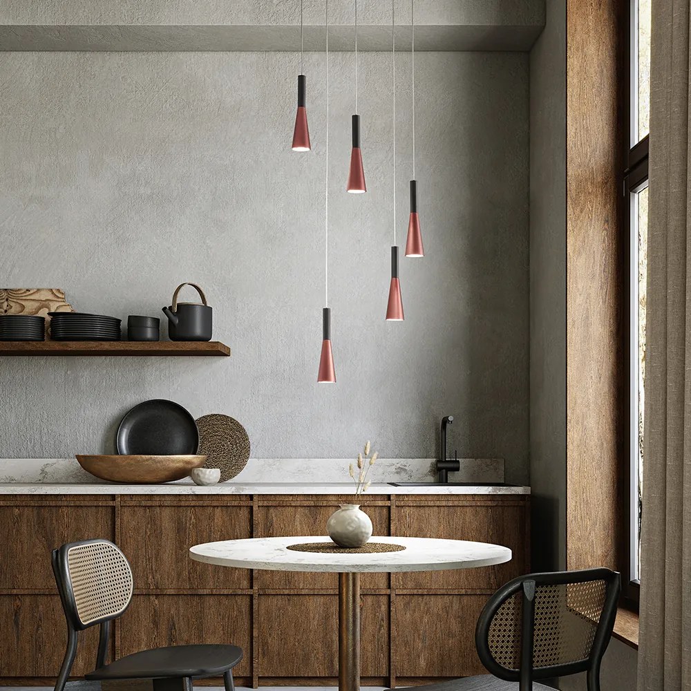 Lampadario Minimal Cone Metallo Oro Acrilico Nero 5 Luci Led 7W 3000K