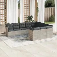 Set Divano Giardino 10 pz con Cuscini Grigio Chiaro Polyrattan 3250061