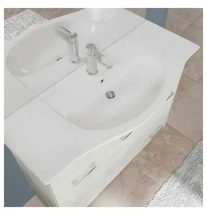 Mobile da Terra 105 cm in rovere bianco completo di specchio con pensile e LED