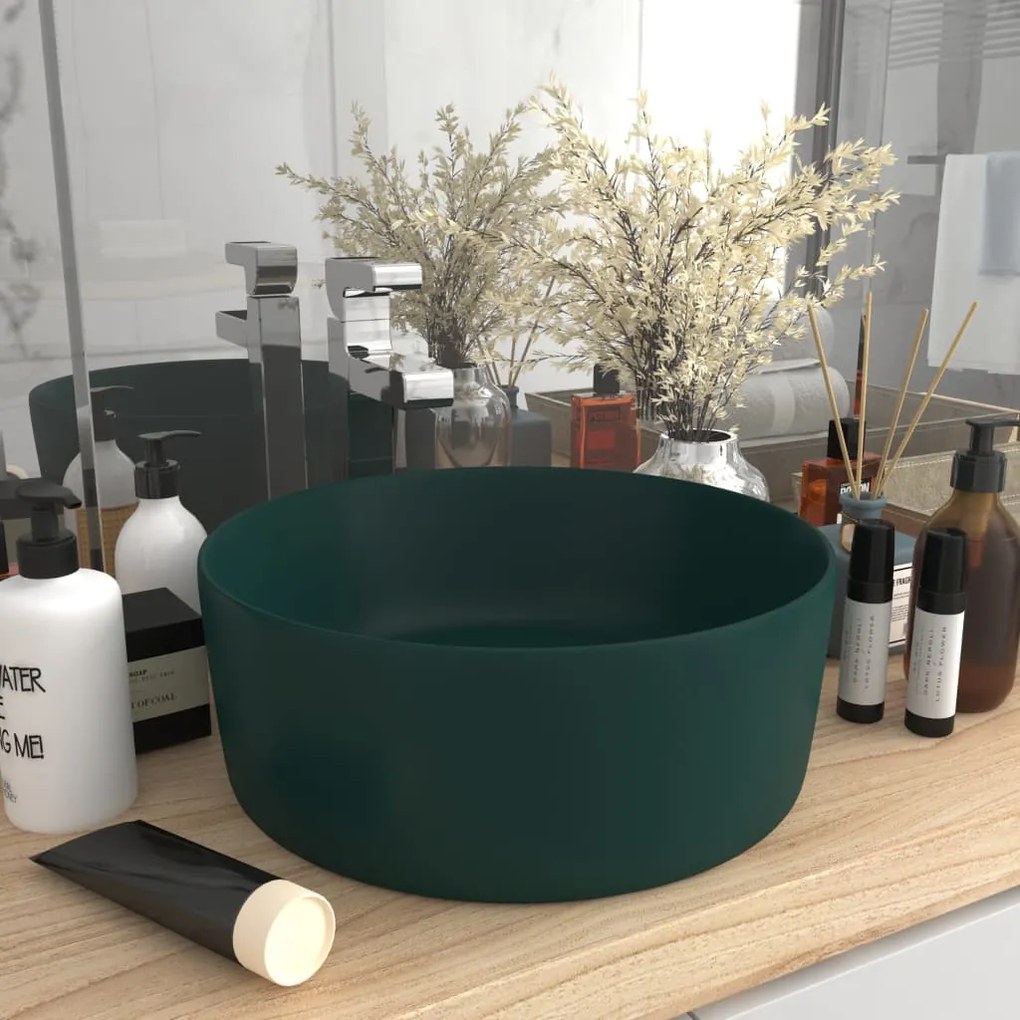 Lavandino Lusso Rotondo Verde Scuro Opaco 40x15 Cm İn Ceramica /