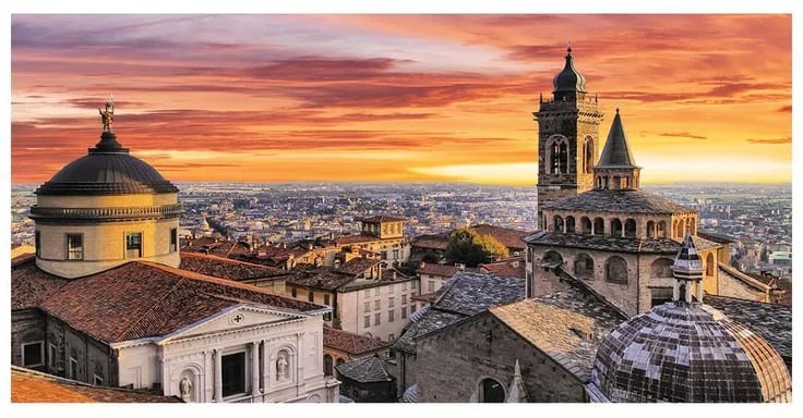 Stampa su tela Bergamo Basilica, giallo, rosso, arancione, marrone 120 x 60 cm