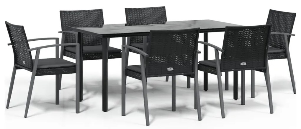 Set pranzo da giardino 7 pz con cuscini in polyrattan e acciaio
