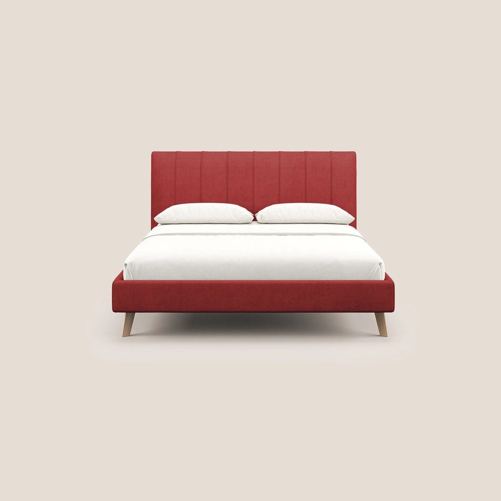 Selene letto imbottito con piedini naturali sfoderabile in tessuto impermeabile T02 rosso