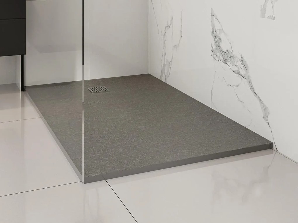 Piatto per doccia da posare o da incasso con sifone 140 x 90 cm in Resina Grigio - MIRNOSA