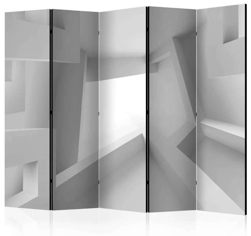 Paravento design Stanza bianca II (5-parti) - astrazione geometrica in 3D