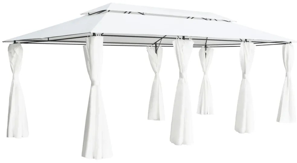 Gazebo Con Tende 600x298x270 Cm Bianco 180g/m² /