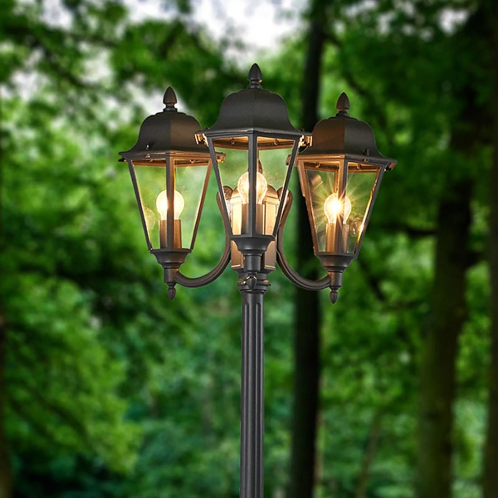 Lindby lampada da esterno Edana, 212 cm, a 3 luci, antracite, E27, IP44 Edana, Nero, Alluminio, Moderno