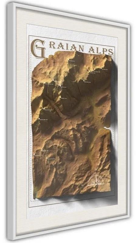 Poster  Raised Relief Map: Graian Alps  Cornice Quadri Cornice nera con pass-partout, Larghezza x Altezza Home decor 30x45