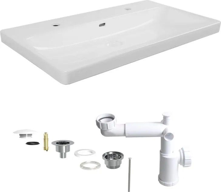 Lavabo a incasso rettangolare vasca centrale Remix L 91 x H 16.5 x P 49.7 cm in ceramica bianco satinato