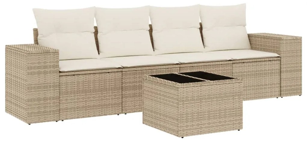 Set divano da giardino 5 pz con cuscini beige in polyrattan