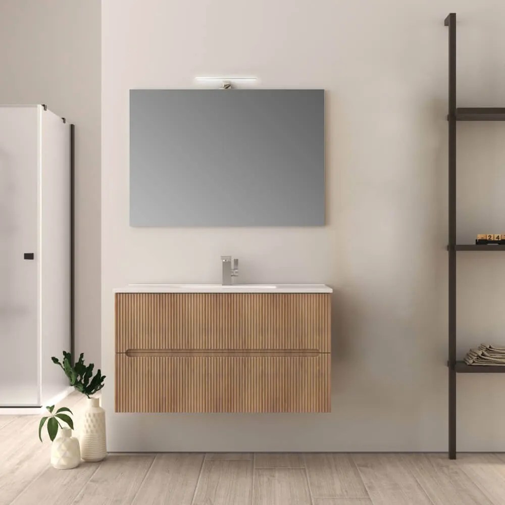 Mobile da bagno cannettato 100 cm rovere tabacco Riga